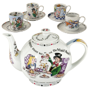 Teapot 4 cup, 30oz & Set/4 6oz Cup & Saucer